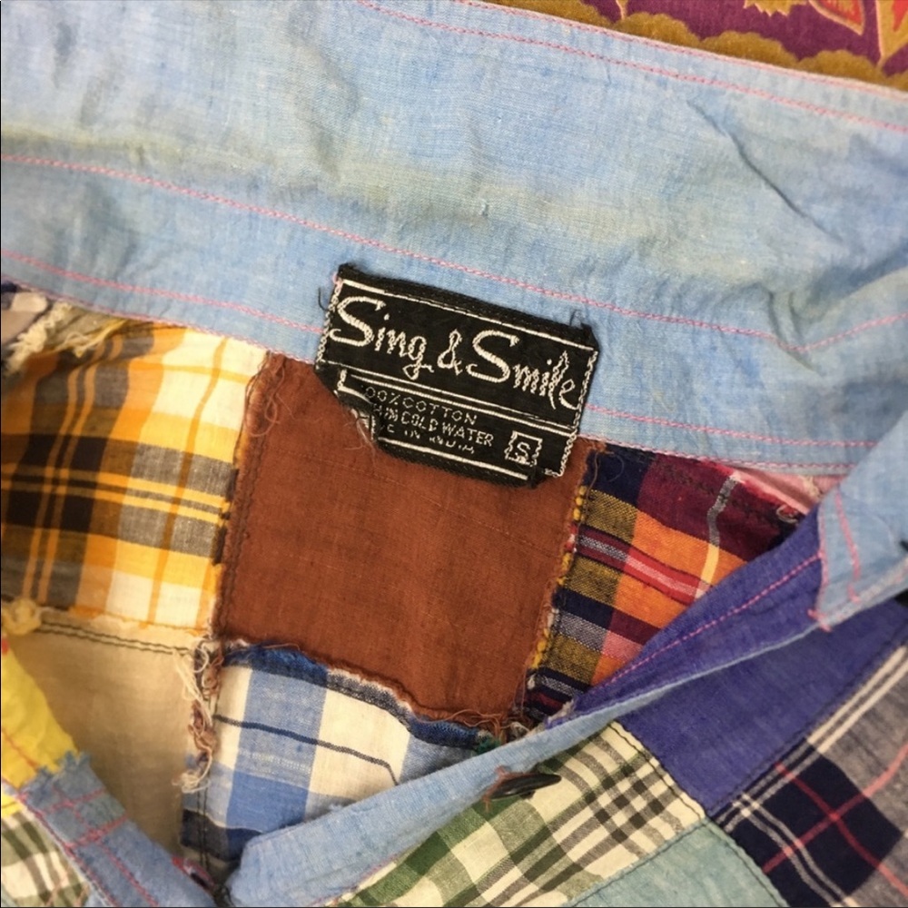 SOLD Sing & Smile patchwork denim 70's button down - Picture 2 of 3